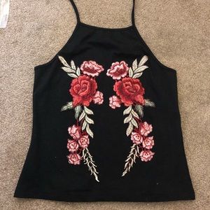 Embroidered  black halter top NEVER WORN